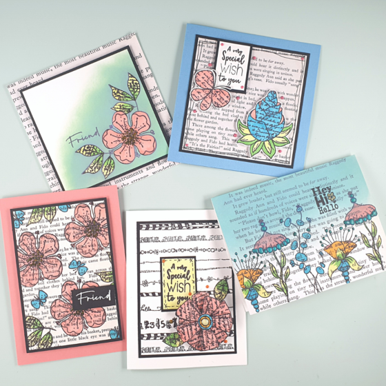 Using Book Pages for your cardmaking with the Funky Flowers Collection from Polkadoodles