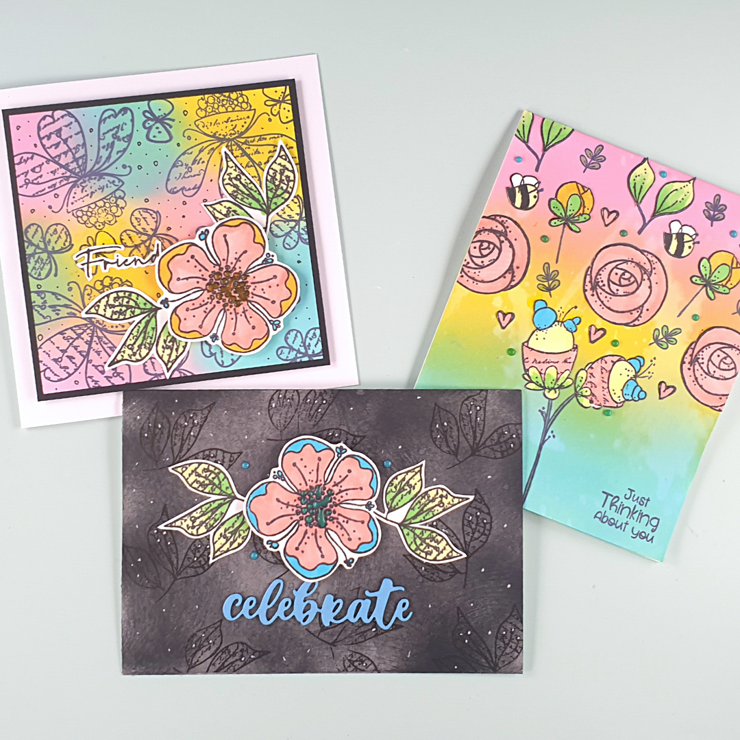 Easy Inky Backgrounds with Funky Flowers stamps from Polkadoodles