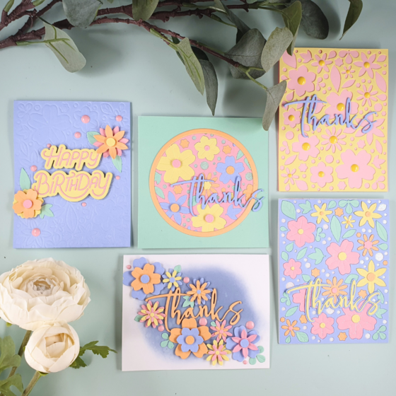 5 Handmade Cards created with the Zero-Waste 3D Floral Cover Die from Altenew