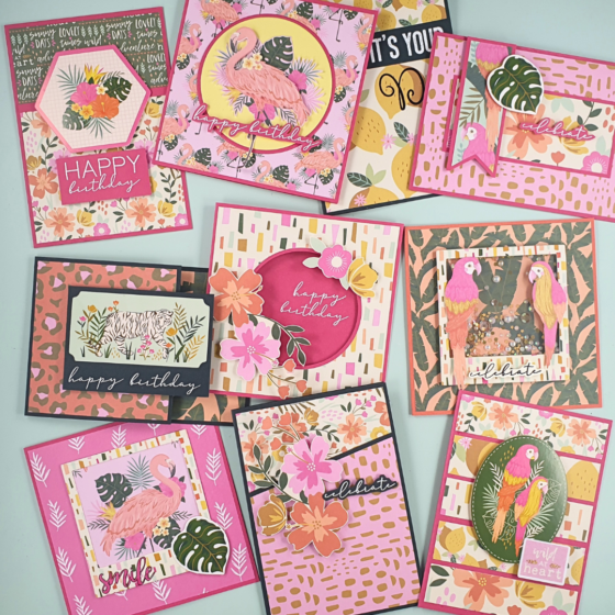 Handmade Birthday Cards created with the Finding Paradise Collection from Dovecrafts