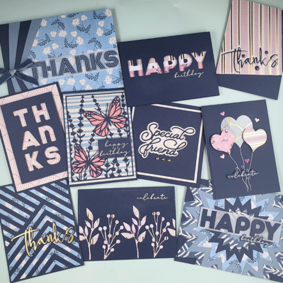 Handmade Cards created using Dies with Patterned Papers