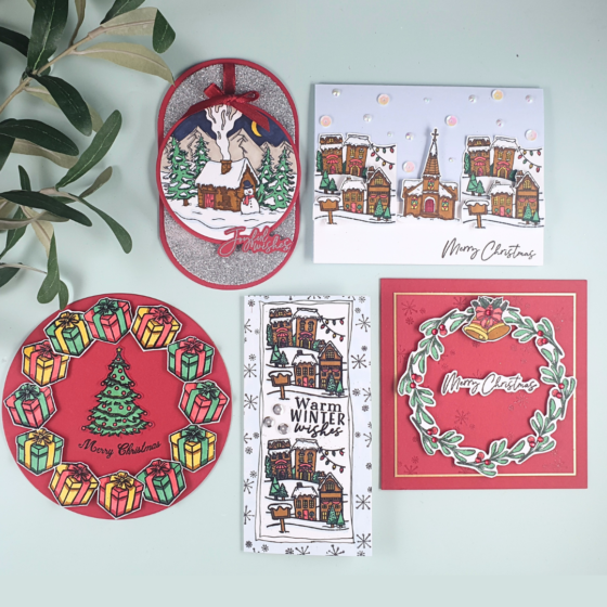 Handmade Christmas Cards created using different stamping skills and the latest creative stamping magazine
