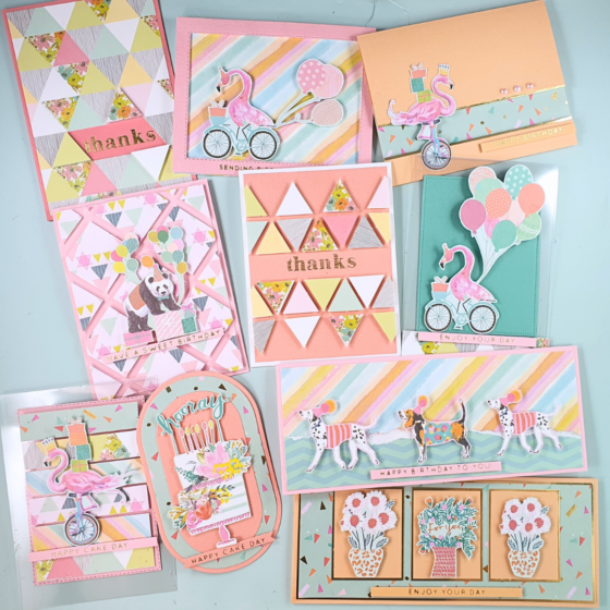Handmade Cards created to show off your pretty patterned papers using the Lets Celebrate Paper Pack from DRK Crafts