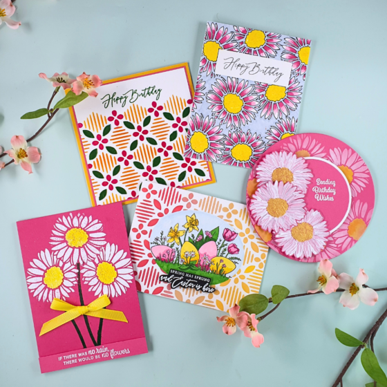 5 Handmade Cards showing Creative Ways to Use Stencils in Cardmaking using the latest Creative Stamping Magazine