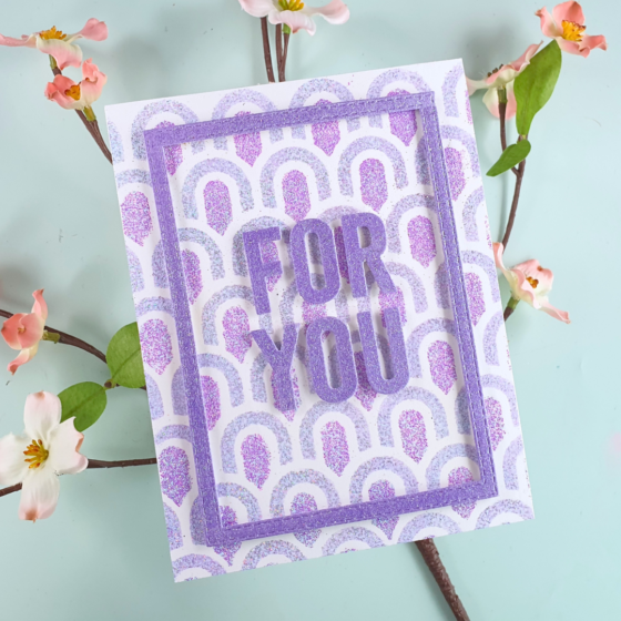 Handmade Card showing how to use embossing powders with your layered stencils created with Wow Candy Buffet Embossing Powders