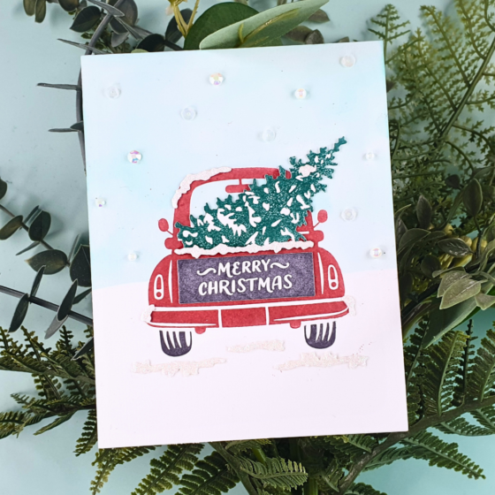 Scenic Christmas Card created using the Betterpress of the Month from Spellbinders
