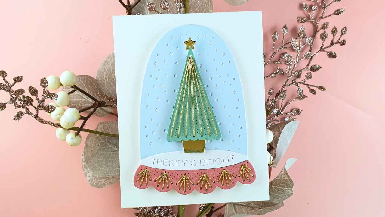 Handmade Stitched Snowglobe Christmas Card created using the Stitching Die of the Month for October from Spellbinders