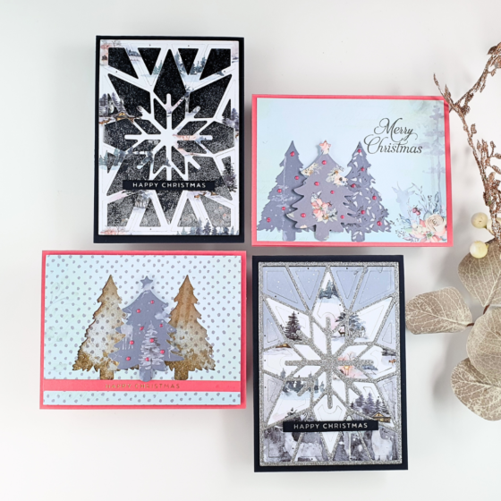 4 Handmade Cards showing how to Use Your Dies with Patterned Papers for Beautiful Christmas Cards