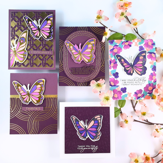 Handmade Butterfly Cards created by Sarah Phelan from Sarah's Stampin Retreat using the January 2025 Spellbinders Clubs