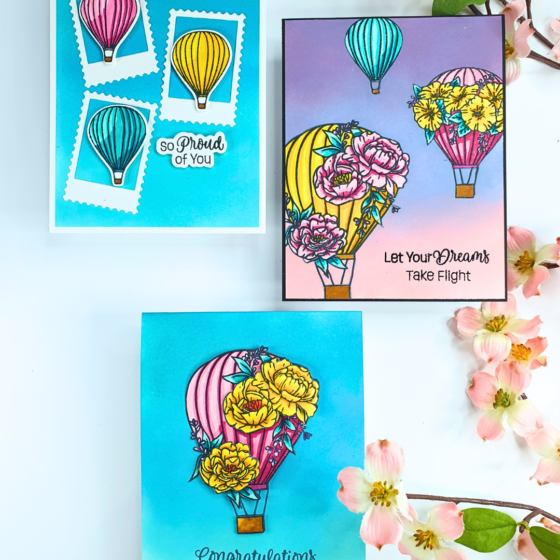 Hot Air Balloon made using creative stamping ideas with the You're On The Way Up Stamp Set from Picket Fence Studios