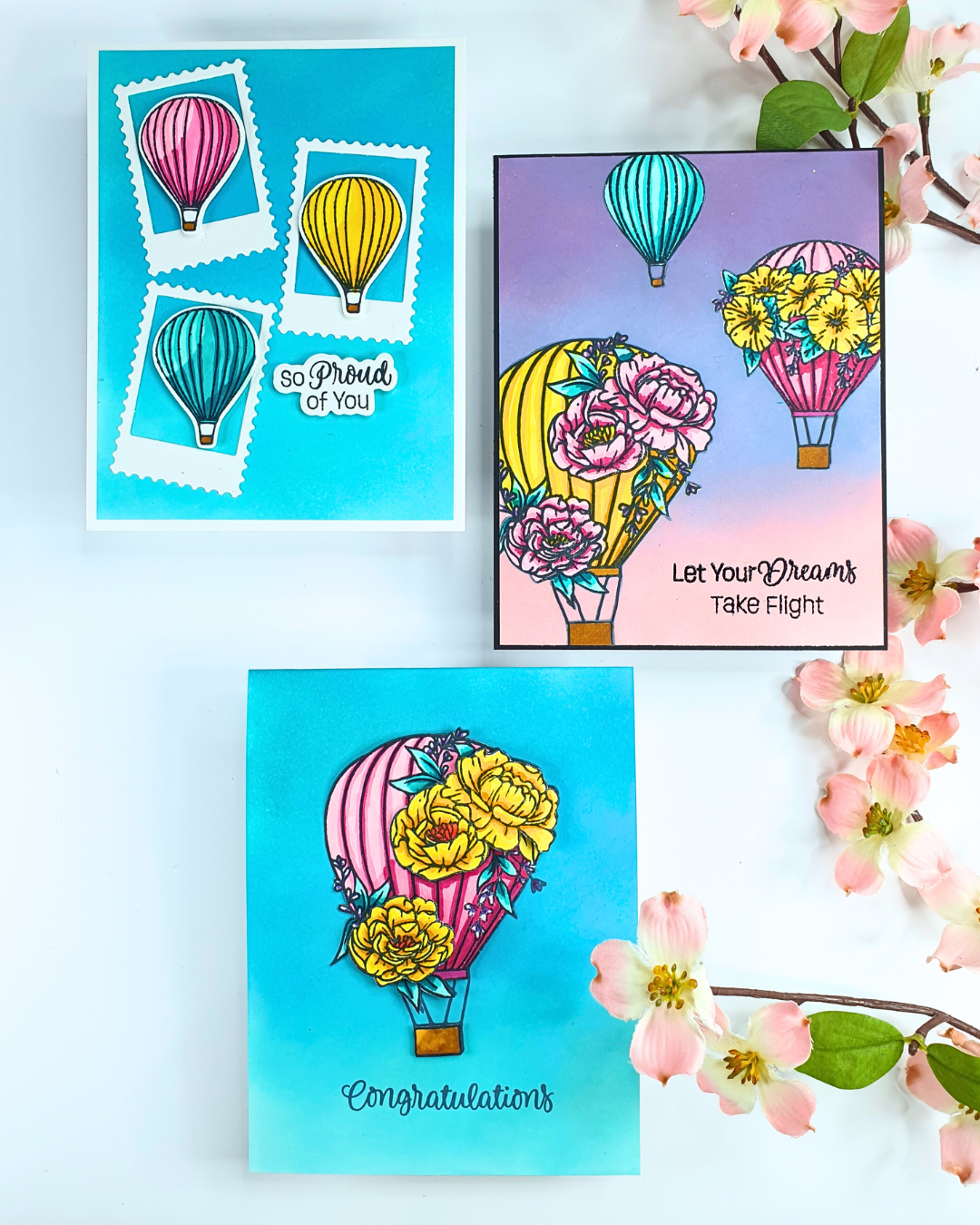 Hot Air Balloon made using creative stamping ideas with the You're On The Way Up Stamp Set from Picket Fence Studios