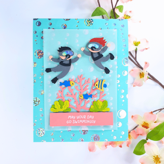 Cute Handmade Under the Sea themed card created using this month's Spellbinders Clubs
