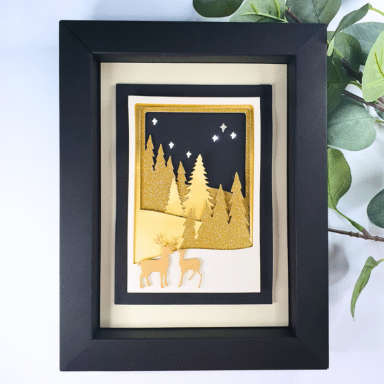 Light Up Winter Scene artwork created using dies from Diamond Press, Lights from Chibitronics and a frame from Pop-Up Frames