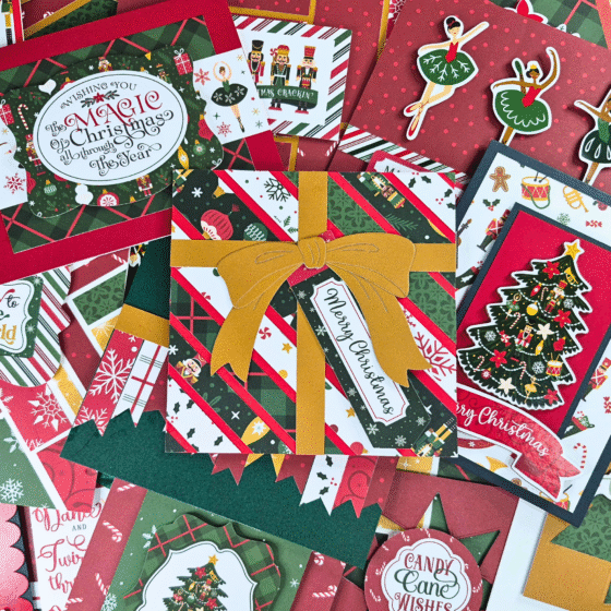 Handmade Christmas Cards showing how to use your scraps using the Nutcracker Christmas collection from Echo Park