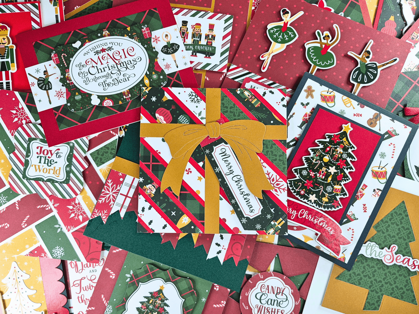 Handmade Christmas Cards showing how to use your scraps using the Nutcracker Christmas collection from Echo Park