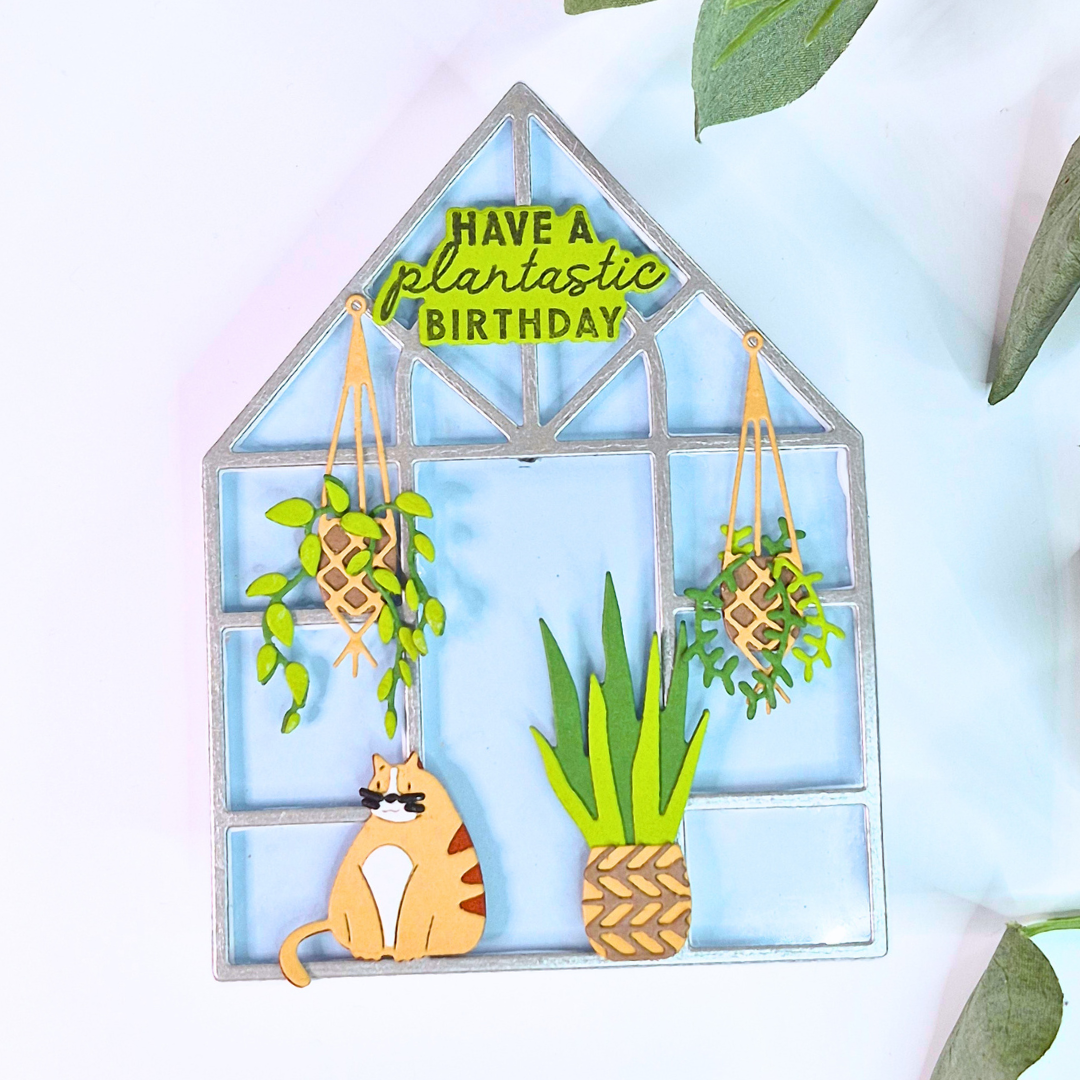 Handmade Light Up Greenhouse Card created using dies from Hero Arts and Paper Circuits from Chibitronics